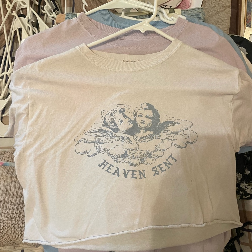 Brandy Melville White Tee with Blue Graphic